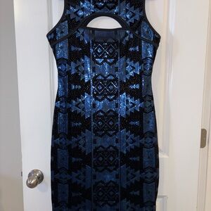 Elegant Black and Blue Sequin Dress